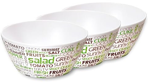 Kesper 32629 / 3er Set Obst- & Salatschalen aus Melamin, Ø 25 x H11 cm, Müsli Schale, Salat Schüssel, Joghurt Schale, Motiv Salad