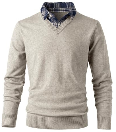 OlyljpinZ Jersey de Punto para Hombre Invierno Caliente Suéter Jerséis Fino con Cuello en V Sudadera Basico Slim-Fit Casual Pullover Trabajo Sweater de Manga Larga Clásico Pulóver Cuello de Camisa