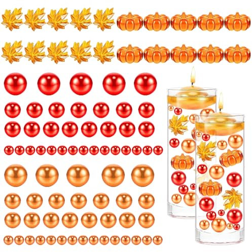 Fall Decorations Fall Table Decor Fall Vase Filler Decor 90pcs/Set Faux Pearl Water Gels Bead Floating Candle Vase Filler Waterproof Small Fall Decorations for Thanksgiving Table Party Style 1