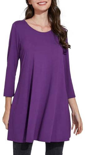 Enmain Tunica Donna Viola Manica Lunga Maglia Lunga Maglietta a Maniche Lunghe 3/4 Taglie Forti Scollo Tondo Tinta Unita Blusa Camicia Elegante L