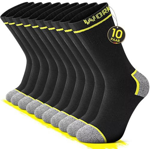 FALARY 10 Paia Calze da Lavoro Uomo Cotone Calzini Uomo Lunghe Calzini da Lavoro Spugna Rinforzati Regalo Papà Offerte Del Giorno Nero 39-42 Socks