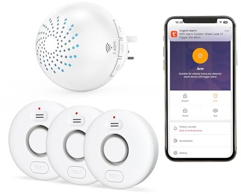 SINGCALL Wi-Fi Water Sensor Alarm Leak Detector For Home Water Spill Leak Detector Water Leak Alarm For Kitchens Basements Bathrooms 3 Detectors and 1 Gateway(2.4G Only)