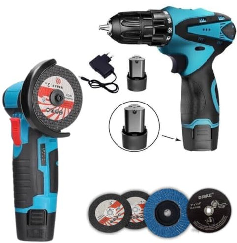 Taladro atornillador inalámbrico, mini amoladora angular, corte eléctrico flexible con 4 discos, 2 baterías de 48 V y cargador, juego completo