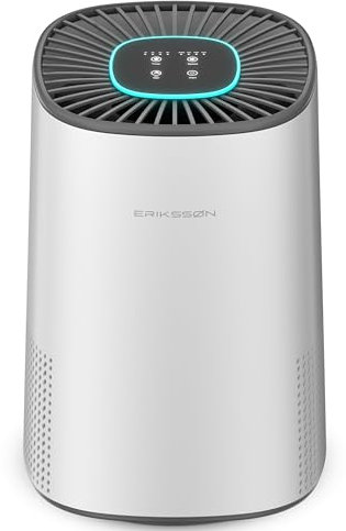 Erikssøn Purificateur d'air Air Purifier Elite - Noir - 240 m3/h - Aide contre la poussière, le rhume des foins et les allergies - Filtre Hepa 14 - Ioniseur réglable - Extra silencieux en mode sommeil