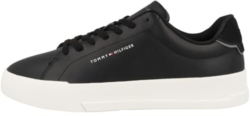 Tommy Hilfiger Men’s Detail Essential Leather Court Trainers, Black (Black), 11