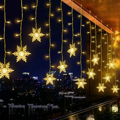 HappiHause Snöflingor ljusgardin 94 LED julljusslinga 31 V 8 lägen gardin dekoration med timer för inomhus jul fest bröllop trädgård balkong fönster, 3,6 x 1,0 m