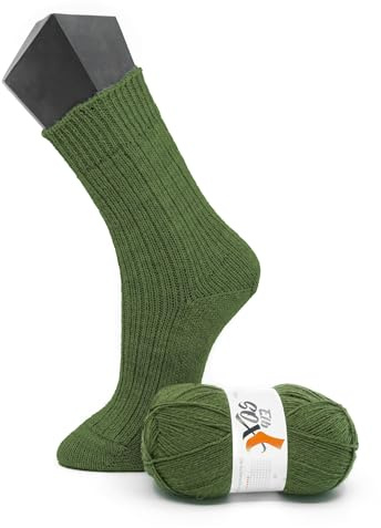 ElbSox Pier 4 gomitoli di lana per calze, 100 g, con una lunghezza di circa 420 m, è sufficiente per un paio di calzini fino alla taglia 46, colore 008, verde alghe