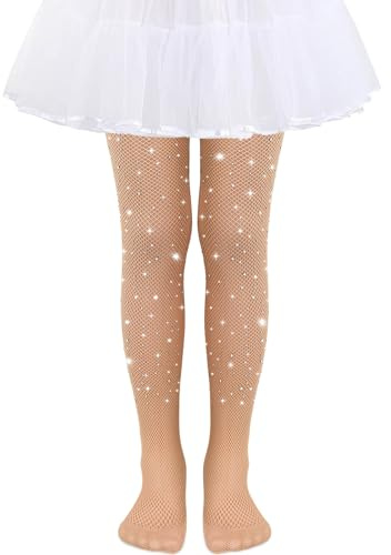 Taxtyhre Collants Brillants et Réseillés Strass, pour Halloween, Fête de Rave, École de Danse de Ballet (Couleur Chair)