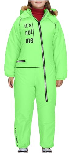 2024 Combinaison de Ski Enfants Garçons Fille Une Pièce Combinaison de Ski ado Ensembles de Neige Doudoune à Capuche Zippé Imperméable Veste en Duvet Hiver Chaud Tenue Plein Air pour 1-15 Ans
