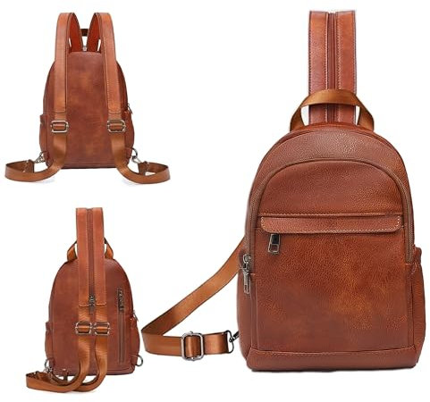 ECOTISH Rucksack Damen Klein, Anti Diebstahl Damenrucksack 2 in 1 PU Leder Elegant Cityrucksack Wasserdicht Rucksacktasche Womens Backpack Tagesrucksack für Schule,Reisen, Arbeit (braun)