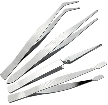 4-Piece Tweezers Set - Professional Stainless Steel Self Locking Hobby Tweezers for Craft/Jewellery/Stamps/Model Making/Electronics,Stone Picking Tool