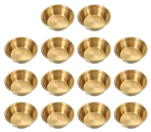 sourcing map 2.8 Inch Mini Stainless Steel Sauce Dish, 14 Pcs Round Seasoning Bowls Appetizer Plates Condiment Bowl for Salad Side Dishes Sushi Dipping Ketchup, Gold