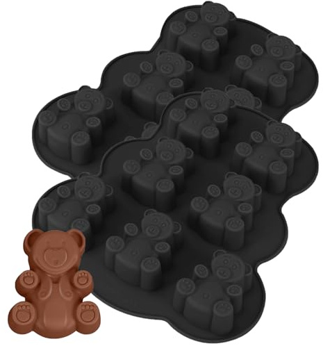 YXHZVON 2 Pièces Moule en Silicone Oursons, 3D Moule Gateau Enfant, 7 Cavités Ustensiles à Pâtisserie pour Muffins, Guimauve, Gâteau au Chocolat(Noir)