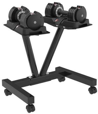 EnterSports Adjustable Dumbbell Stand with Wheels, Heavy-Duty Weight Rack for Dumbbell (3-50KG), 100KG Load Capacity,Space-Saving Storage Rack for Home Gym (Rack Only)