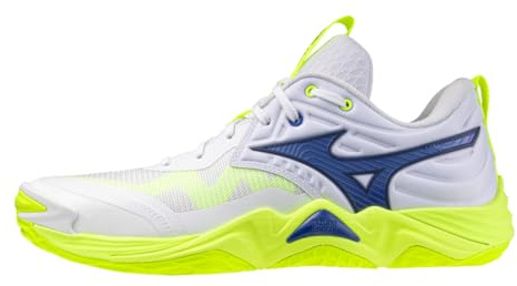 Mizuno Wave Momentum Elite Zapatillas de Voleibol, Blanco Azul Amarillo Fluo,, Color blanco., 42 EU