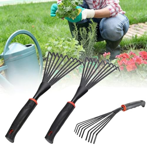 2 rastrelli da giardinaggio a mano, in lega di acciaio da 33 cm, con manico corto, per allentare il terreno, piantare e spargere pacciame, strumento manuale da giardinaggio resistente, con manico