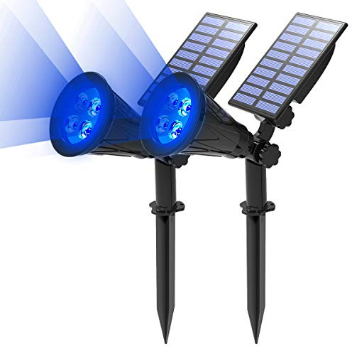 T-SUN 2 Pack LED Solar Spotlight, 4 Led Blue Waterproof Outdoor Security Garden Landscape Lamps, 180°Angle Adjustable, Auto-on/Off for Tree, Yard,Lawn,Pathway,Deck,Patio Etc