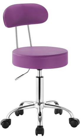 WOLTU Taburete de Trabajo de 1 Pieza Giratorio Taburete de Silla Giratoria Silla de Oficina con Respaldo de Altura Regulable en Violeta