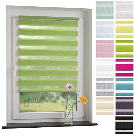 ourdeco® Doppel-Rollo, Duo-Rollo / 60 x 160 cm Apple Green/lichtdurchlässig, Blickdicht, Montage ohne Bohren