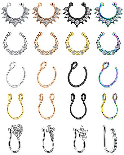 AceFun Falsk näsring magnetiska falska näsdubbar icke-piercing falsk näsa septum piercing ring falsk näsa helixringar för kvinnor män, Metall