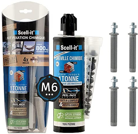 Kit de Scellement chimique Tiges INOX M6 Garanties à vie SCELL-IT Jusqu'à 300Kg résistance | Prêt à l'Emploi