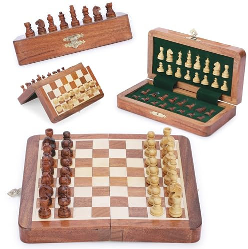 Ajuny Jeu d'échecs Magnétique en Bois avec Pièces d'échecs Puzzle avec Pièces Faites à la Main pour Tournoi Professionnel Débutant Jeu d'échecs de Voyage Pliable Portable pour Adultes et Enfants