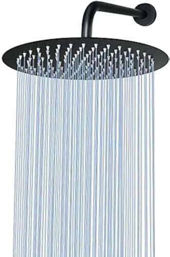 NearMoon Round Rain Shower Head With Shower Arm, Large Stainless Steel Rainfall Shower-Waterfall Full Body Coverage (12 Inch, Matte Black)