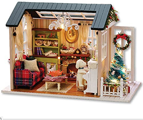 Wakects Puppenhaus DIY Puppenhaus Kit Miniatur Dollhouse Miniatur mit LED-Licht Kreative Geschenke für Freunde Eltern Weihnachten Dollhouse