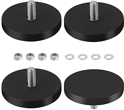 Magneti al neodimio, Gommati Ganci Magnetici, con Perno Filettato Maschio M6 e Dadi, Ø 43 mm, Sistemi Magnetici con Guaina in Gomma, per Viti, Occhielli o Ganci (4 Pezzi)