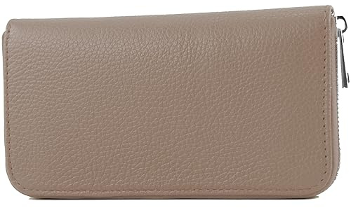 modamoda de SILBER-P02 Damen Leder Geldbörse Portemonnaie lang Handmade in Italy, Farbe:Rosabeige