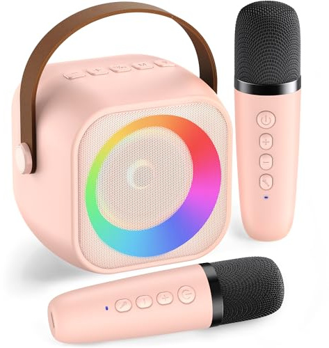 Karaoke Machine for Kids Adults, Mini Portable Bluetooth Karaoke Speaker with 2 Wireless Microphone and Lights, Christmas Birthday Gifts for Girls Ages 4, 5, 6, 7, 8, 9, 10, 12+ Family Home Party