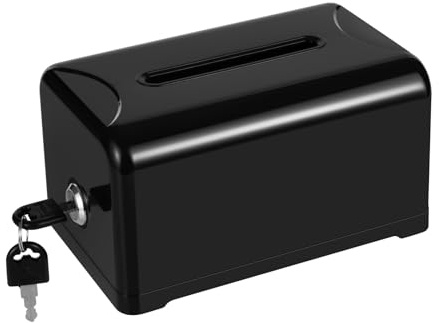 Polmart Tip / Donation / Suggestion / Business Card Collection Box with Lock (Black)