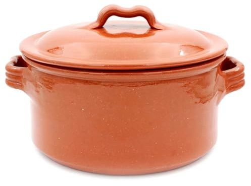 Ceramica Edgar Picas Handmade Traditional Portuguese Pottery Clay Terracotta Cazuela Cooking Pot With Lid (N.2 (7.25 Diameter)), Brown