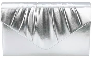 Party kuvertväska för kvinnor – plissé kuvert clutch handväska med avtagbar kedja, silver