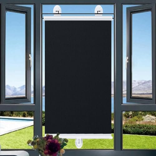 Made To Measure Blinds Suction Cup Roller Blinds,Black Blackout Roller Blinds,Thermal Insulation and Sun Protection Privacy Screens,Retractable Portable Curtains,for Windows,No Drilling Required