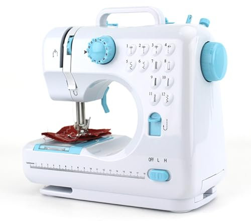 Candeon Anfänger Nähmaschine, 12-Stich Elektrische Tragbar Haushalts Nähmaschine für Anfänger Kinder, Doppellinien Mini Overlock Heimnähmaschine mit Fußpedal für Profi, Geschenke