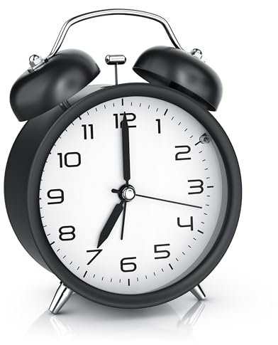 CSL - Wecker analog ohne Ticken mit Licht - LED Beleuchtung - rund - Retro Design - Glockenalarm - schwarz mit weißer Tafel – lauter Klingelton für Tiefschläfer – einfache Bedienung - schwarz