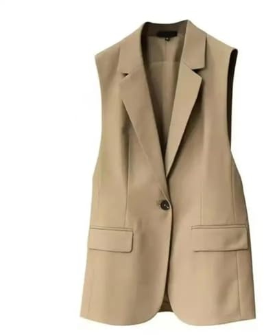 WUFANGBU Chalecos Vest Chaleco Largo Clásico para Mujer Traje Elegante para Mujer Chaquetas Sin Mangas Prendas De Vestir Exteriores para Oficina Chaleco Ajustado Tops 2XL Caqui