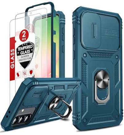 LeYi for Samsung Galaxy A56 5G Case with Camera Cover Slider, 360 Full Body Tough Armor Phone Cover Hard Heavy Duty Protective | 2 Tempered Glass Screen Protector | Ring Stand Holder for A 56, Blue