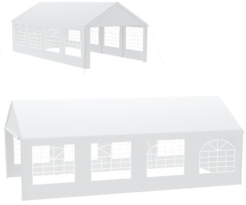 Froadp Stabil paviljong 4 x 8 tält med runt stålrör, PE-takpresenning och sidoväggar – bröllopstält, festtält 4 x 8 m som pergola, trädgårdspaviljong eller festtält för varje fest (vit)