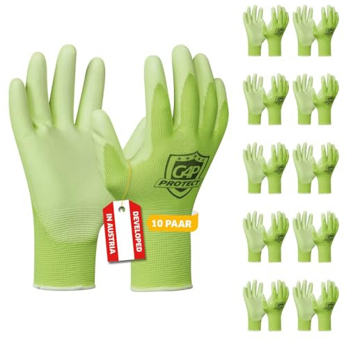 G4P Nano Flex Neon - Arbeitshandschuhe mit PU-Beschichtung, 10 Paar Montagehandschuhe für Präzisions- & Installationsarbeiten, Touchscreenfähig, Gr. L (Gr. 9), Farbe: Gelb
