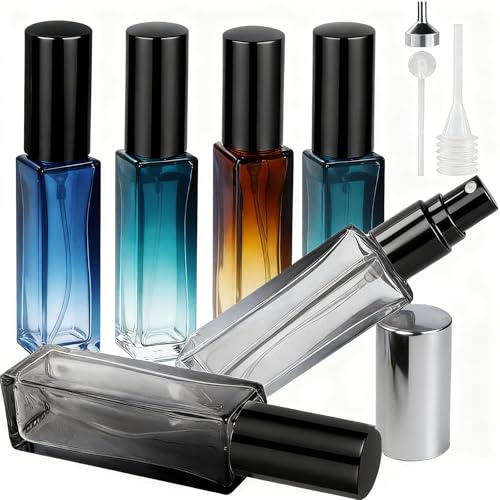 LOPHE Atomizador Perfume Recargable, 6pcs*10ml Mini Pulverizador Cristal Portátil, Perfumador de Viaje con Dispensadores, Botella Rociadora sin Fugas para Aceites Esenciales y Perfumes (6 Colores)