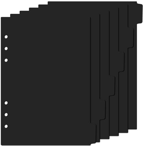 simarro 6 stycken mappar skiljeblad A5, plastmapp register 6 hål mappskiljeblad A5-index avdelare sidseparator för mappar lösa blad anteckningsbok ringpärminlägg (21 x 15 cm) (svart)