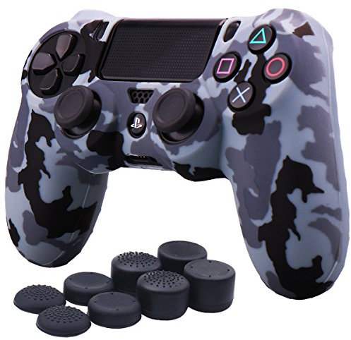 YoRHa Wasser Transfer Druck Tarnung Silikon Hülle Abdeckungs Haut Kasten für PS4/slim/Pro Controller x 1 (Schnee) Mit Pro aufsätze Thumb Grips x 8
