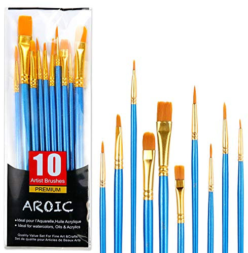 Acrylic Paint Brush Set, 1 Packs / 10 pcs Watercolor Brushes Painting Brush Nylon Hair Brushes for All Purpose Oil Watercolor Painting Artist Professional Kits.