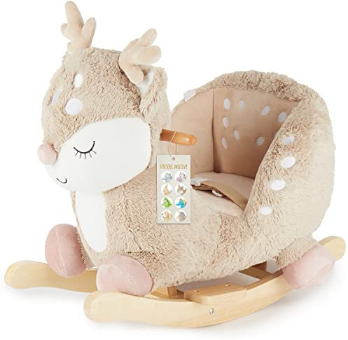 Bieco Plüsch Schaukeltier REH, 60 cm | Kinder Schaukelstuhl mit Sicherheitsgurt | Baby Schaukel | Schaukel Kleinkind | Schaukeltier Baby Schaukelwippe ab 9 Monate | Schaukelpferd Holz