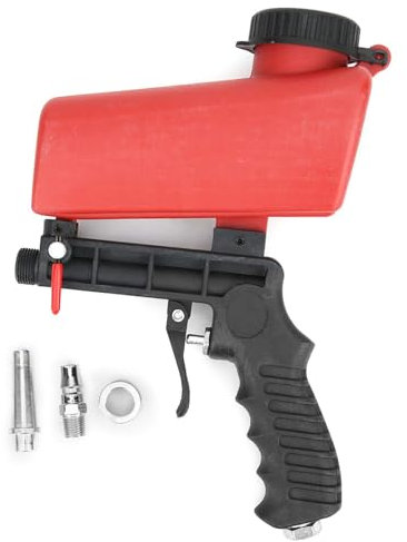Agatige Sableuse Pneumatiques Portable Pistolet à Sableuse, Kit de pistolet de sablage pneumatique, petit outil de sablage à main 90PSI avec réservoir d'alimentation et 2 buses