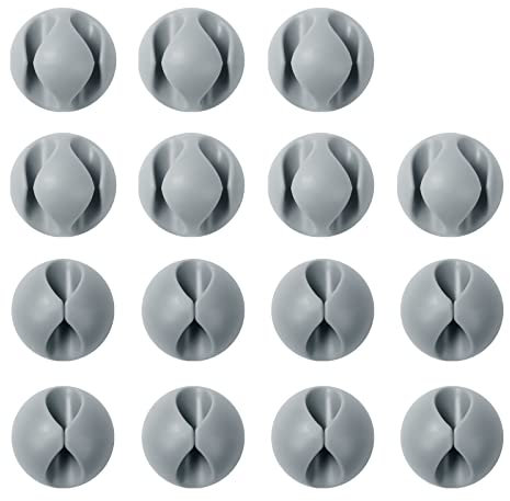 URAQT Cable Clips Support de Câble, Ensemble d'Organisateur de Câbles de Gestion de Câbles Polyvalent pour Bureau, Câble d'Alimentation, Câble de Chargement USB, Chargeurs, Câble Audio (Gris, 15pcs)