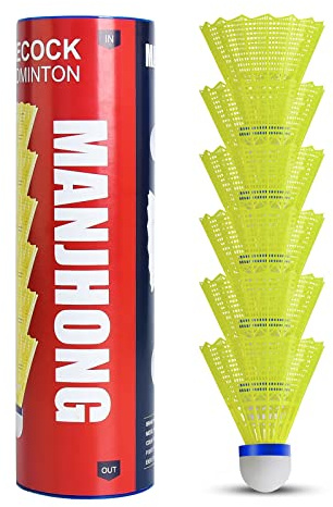 MANJHONG Nylon Badminton Shuttlecocks, Great Flight & Balance, Durable Shuttlecocks for Indoor Outdoor Sports Playing, Yellow 6 Pack