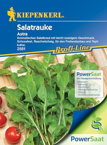 Kiepenkerl Profi-Line Salatrauke Astra PowerSaat - Aromatischer Rucola Samen für Garten & Topf, Winterharter Wintersalat, Leicht Nussiger Geschmack, Raschwüchsiges Salatkraut für Jede Jahreszeit
